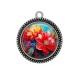 Pendentif Cabochon Argent - fleur rouge