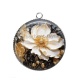 Pendentif Cabochon Argent - fleur blanche et dorée
