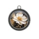 Pendentif Cabochon Argent - fleur blanche et dorée