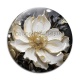 Cabochon Verre - fleur blanche et dorée