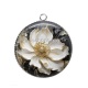 Pendentif Cabochon Argent - fleur blanche et dorée