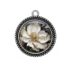 Pendentif Cabochon Argent - fleur blanche et dorée
