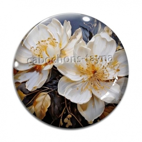 Cabochon Verre - fleur blanche