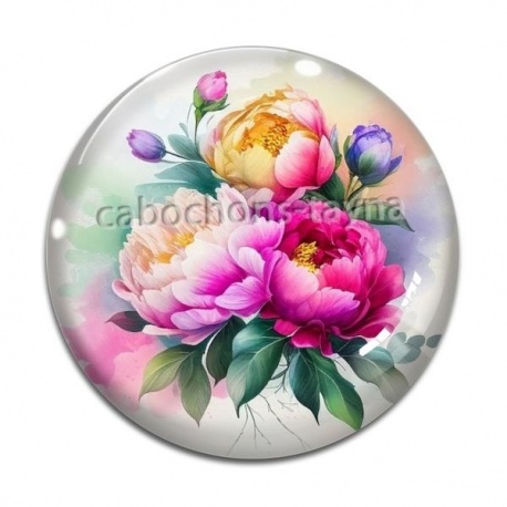 Cabochon Verre - fleur pivoine