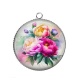 Pendentif Cabochon Argent - fleur pivoine