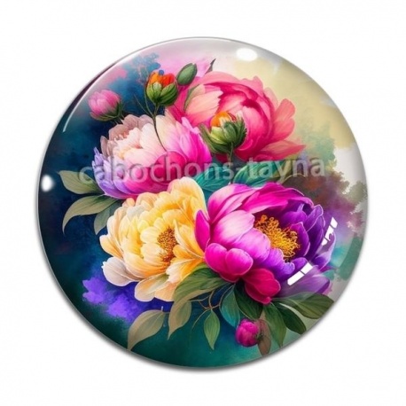 Cabochon Verre - fleur pivoine