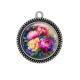 Pendentif Cabochon Argent - fleur pivoine