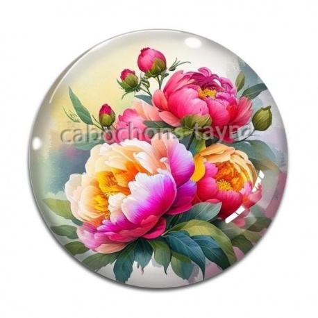 Cabochon Verre - fleur pivoine