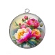 Pendentif Cabochon Argent - fleur pivoine
