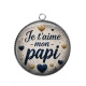 Pendentif Cabochon Argent - e t'aime mon papi