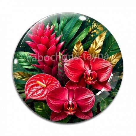 Cabochon Verre - fleur exotique