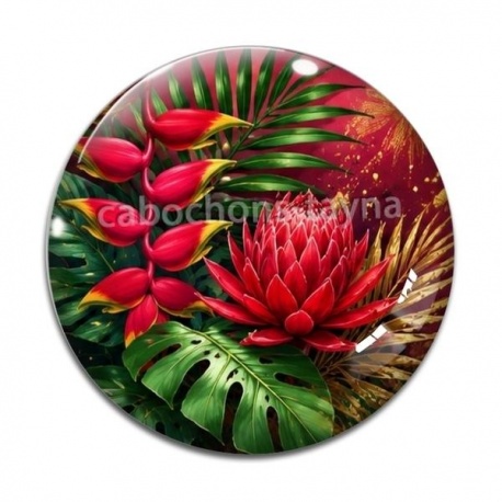 Cabochon Verre - fleur exotique