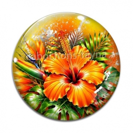 Cabochon Verre - fleur exotique