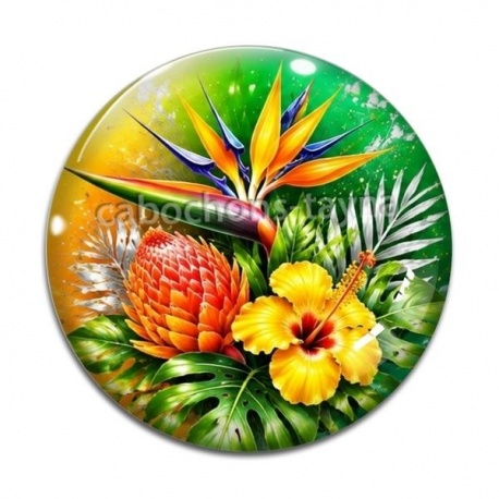 Cabochon Verre - fleur exotique