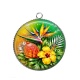 Pendentif Cabochon Argent - fleur exotique