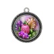 Pendentif Cabochon Argent - fleur exotique