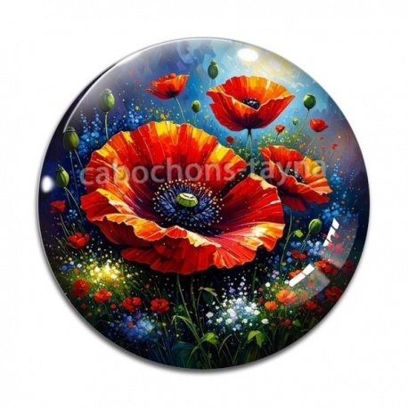 Cabochon Verre - coquelicot