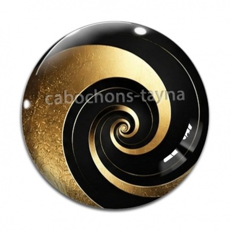 Cabochon Verre - spirale noire et or