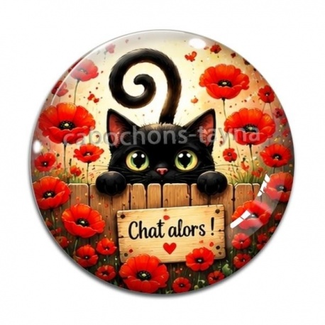 Cabochon Verre - chat noir, chat alors