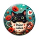 Cabochon Verre - chat noir pause câlins
