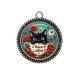 Pendentif Cabochon Argent - chat noir pause câlins