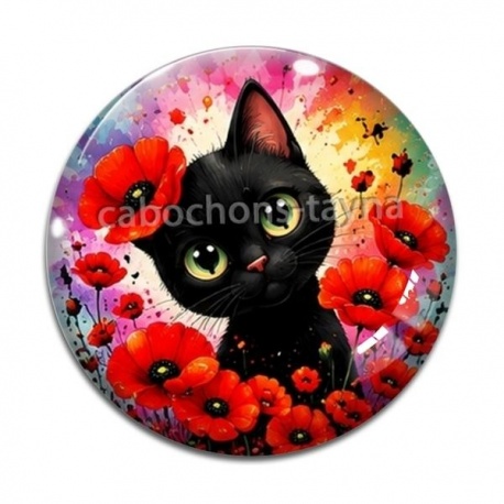 Cabochon Verre - chat noir 