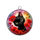 Pendentif Cabochon Argent - chat noir 