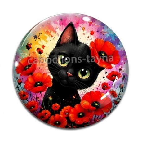 Cabochon Verre - chat noir 