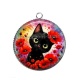 Pendentif Cabochon Argent - chat noir 