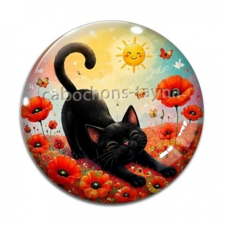 Cabochon Verre - chat noir 