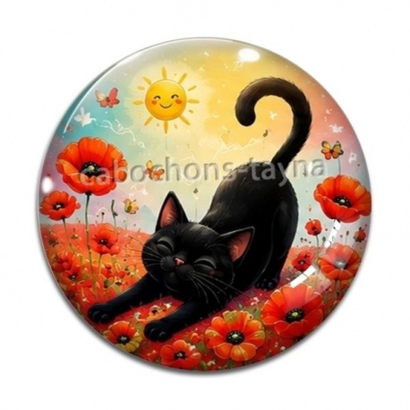 Cabochon Verre - chat noir 