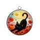 Pendentif Cabochon Argent - chat noir 
