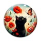 Cabochon Verre - chat noir 