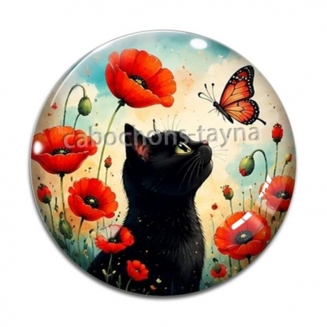 Cabochon Verre - chat noir 