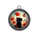 Pendentif Cabochon Argent - chat noir 