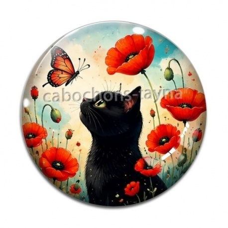 Cabochon Verre - chat noir 
