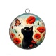 Pendentif Cabochon Argent - chat noir 