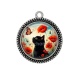 Pendentif Cabochon Argent - chat noir 