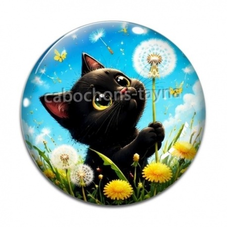 Cabochon Verre - chat noir 