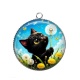 Pendentif Cabochon Argent - chat noir 
