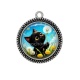 Pendentif Cabochon Argent - chat noir 