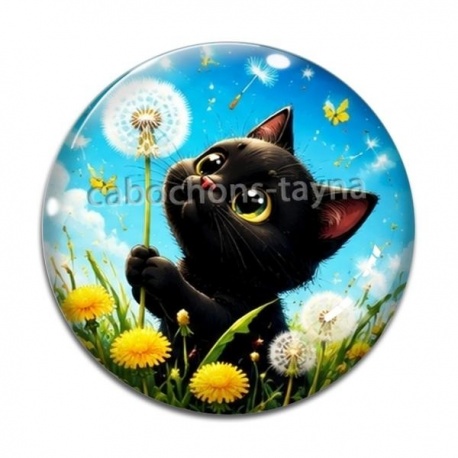 Cabochon Verre - chat noir 