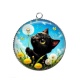 Pendentif Cabochon Argent - chat noir 