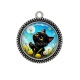 Pendentif Cabochon Argent - chat noir 