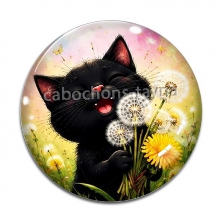 Cabochon Verre - chat noir 