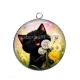 Pendentif Cabochon Argent - chat noir 