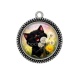 Pendentif Cabochon Argent - chat noir 
