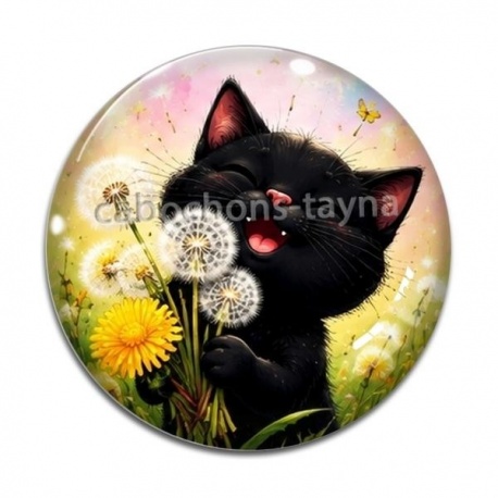 Cabochon Verre - chat noir 