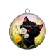 Pendentif Cabochon Argent - chat noir 