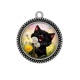 Pendentif Cabochon Argent - chat noir 